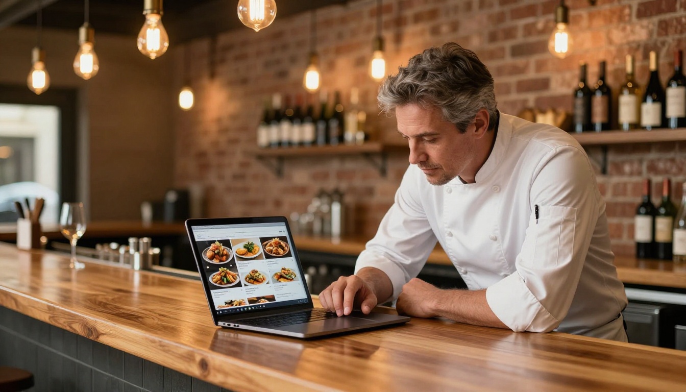 Restaurant owner reviewing embedded digital menu