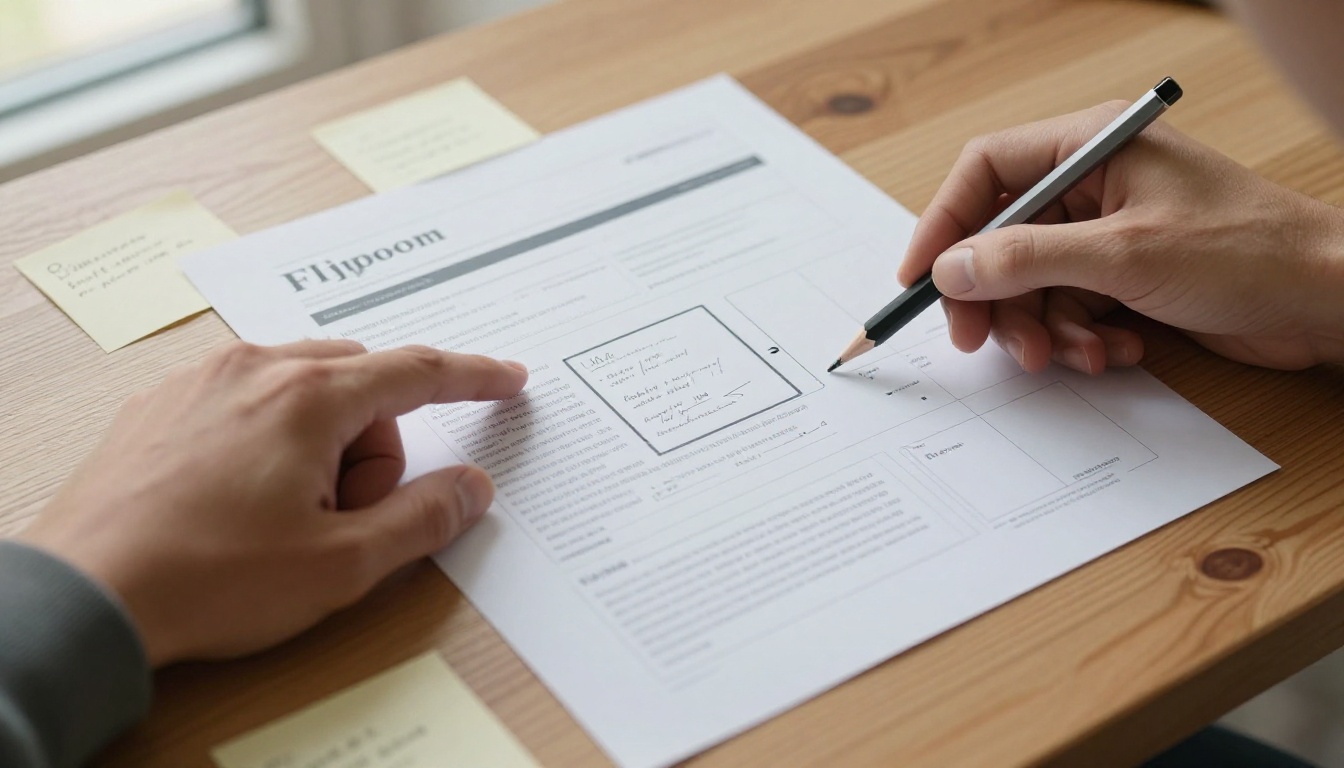 Wireframe diagram with flipbook embed placeholder