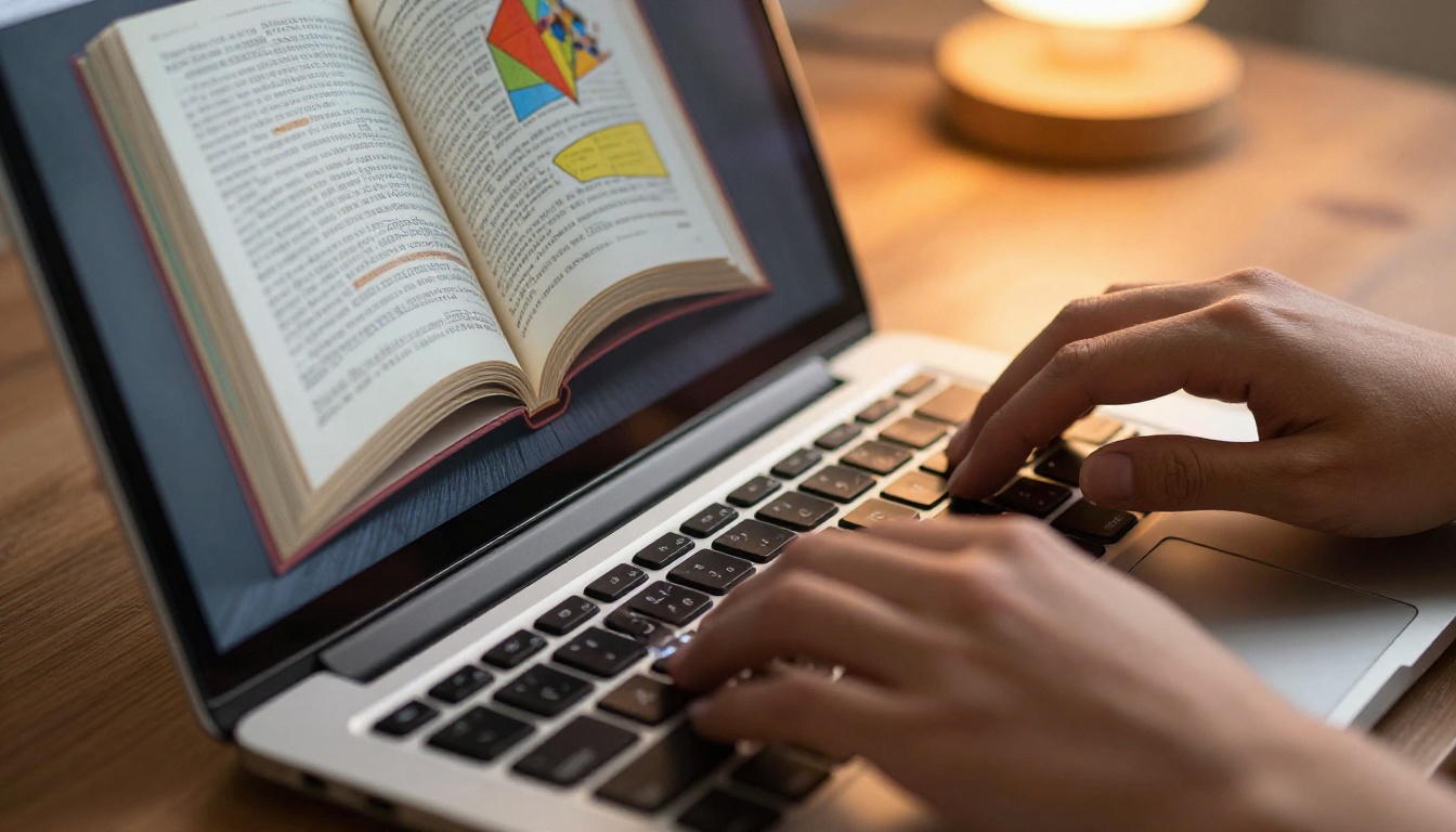 Interactive digital flipbook with page-curl animation visible on laptop screen