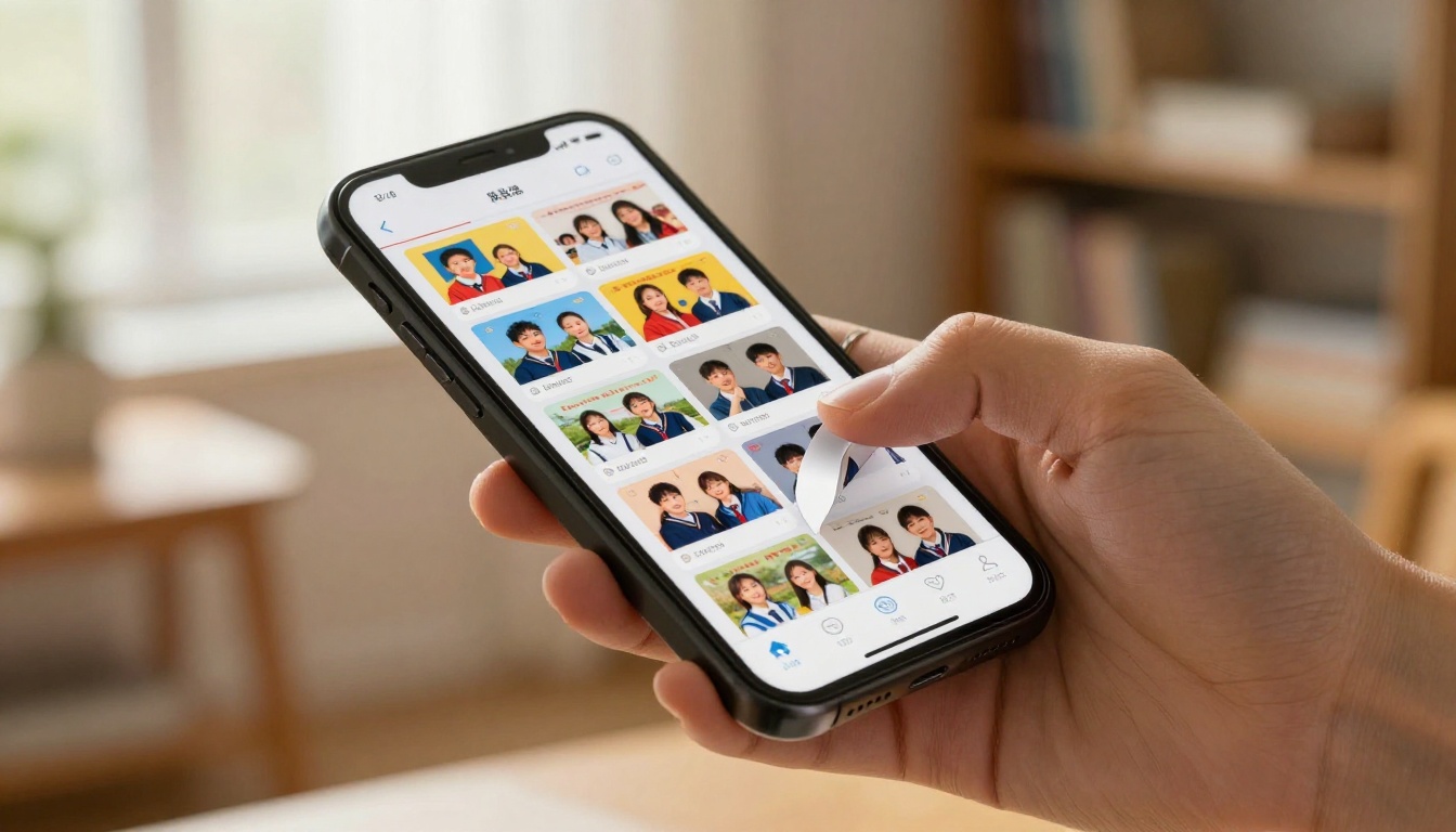 A hand holding a smartphone with a digital yearbook flipbook on screen showing the page-turn animation A hand holding a smartphone with a digital yearbook flipbook on screen showing the page-turn animation