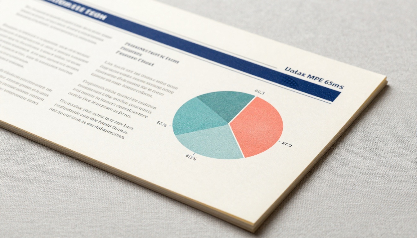 Ultra close-up of a professionally designed PDF document page with typography and data visualization