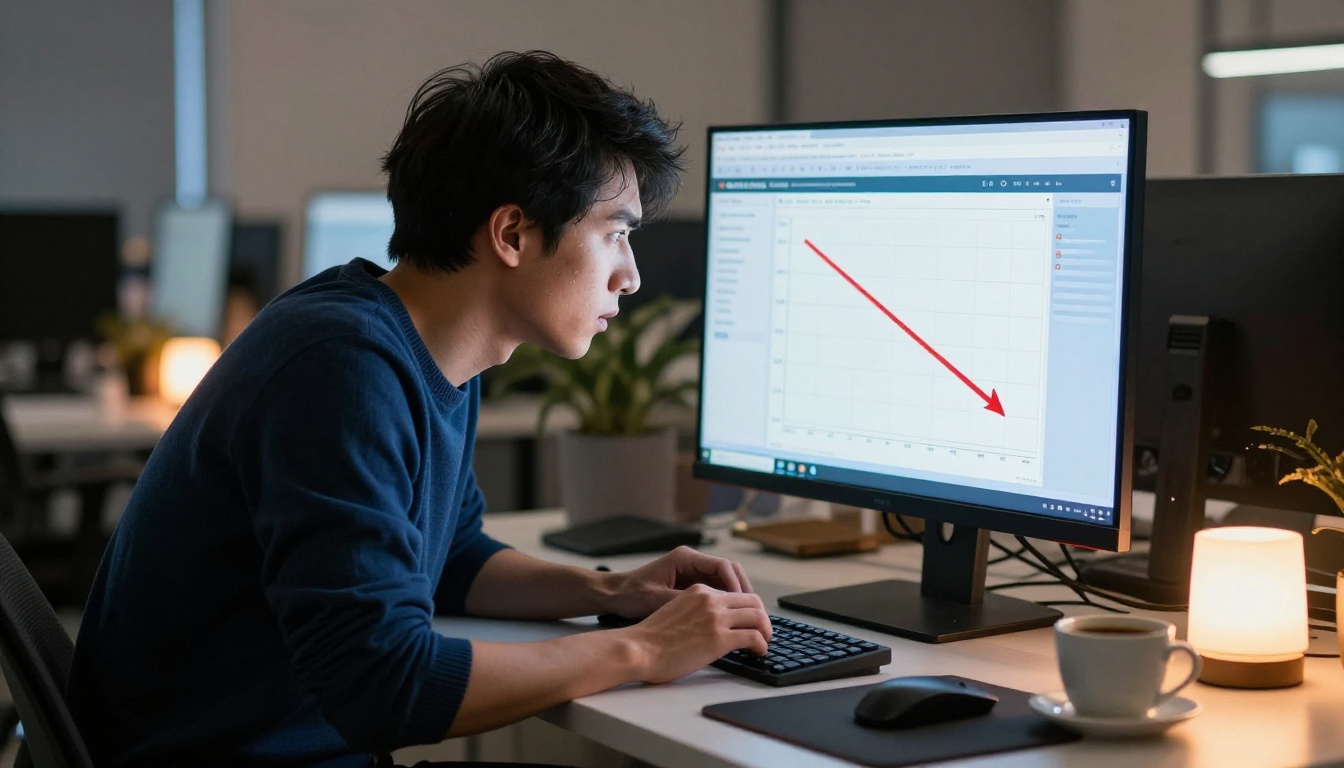 Data analyst reviewing low click-through rate metrics on an analytics dashboard