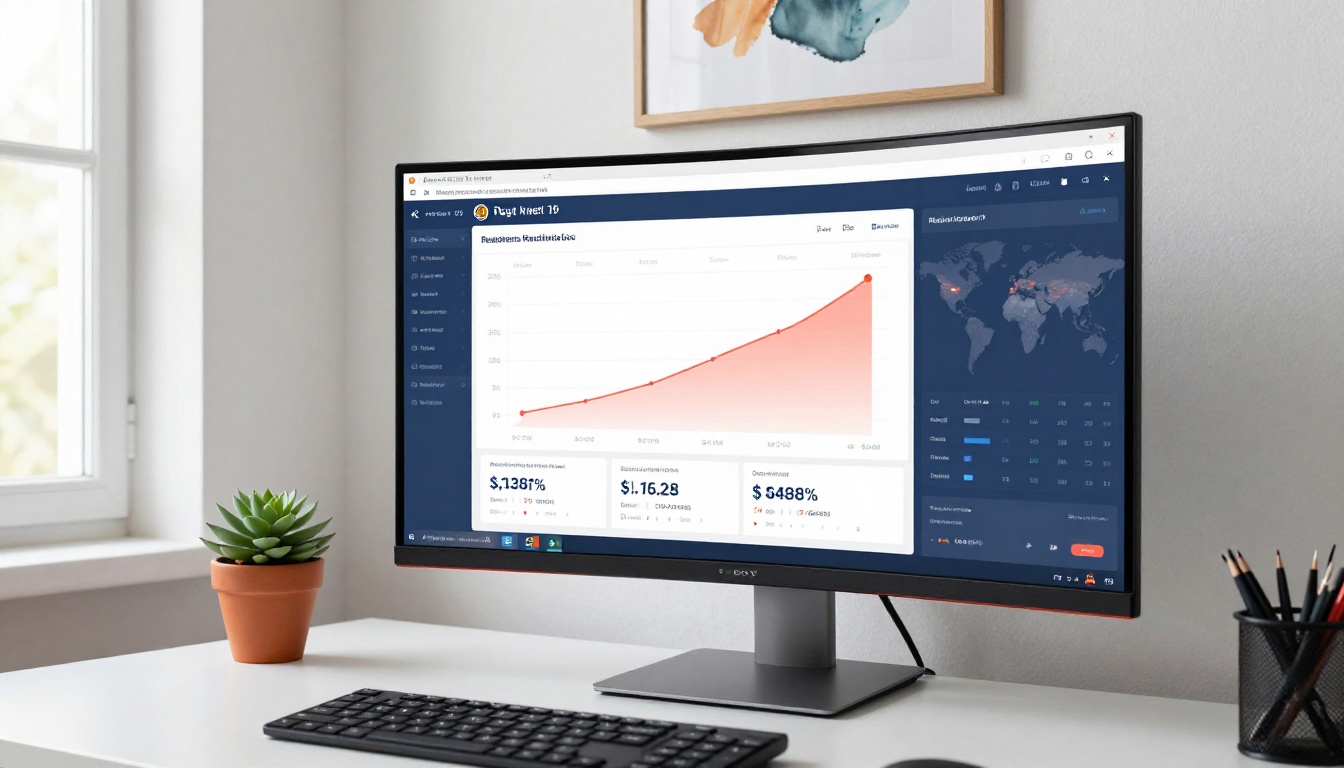 Analytics dashboard on a widescreen monitor showing magazine readership data