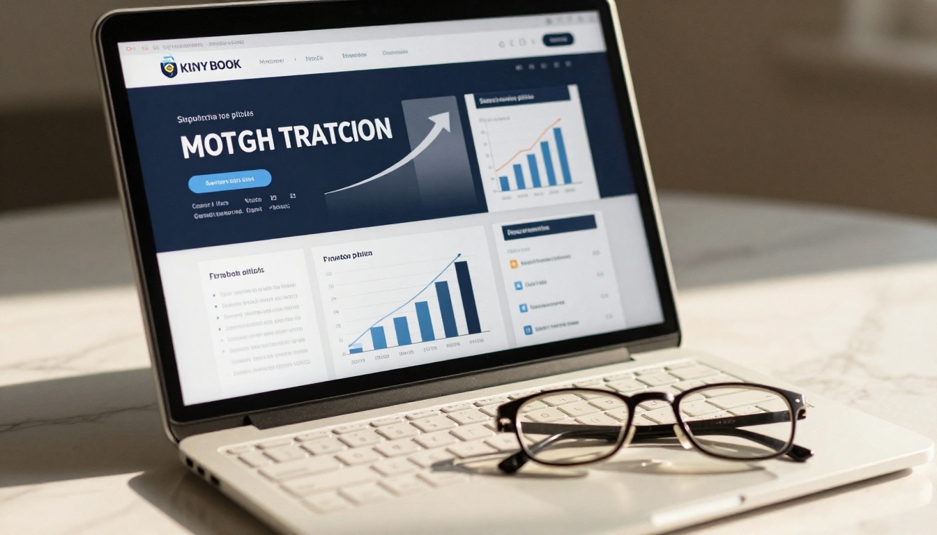 Laptop screen showing flipbook pitch deck with growth charts and metrics
