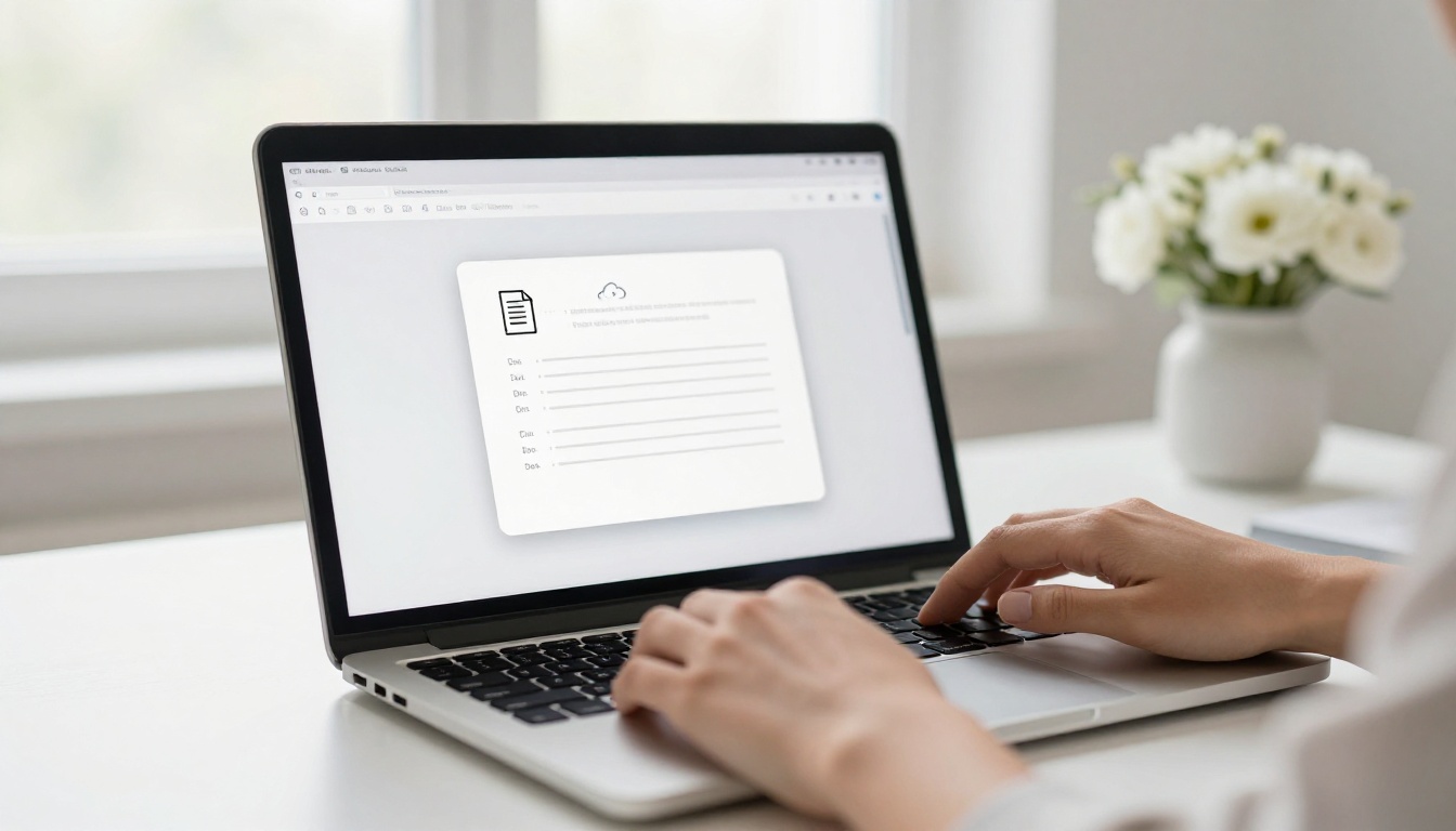 Woman uploading a PDF by dragging it into a web interface on a MacBook Woman uploading a PDF by dragging it into a web interface on a MacBook