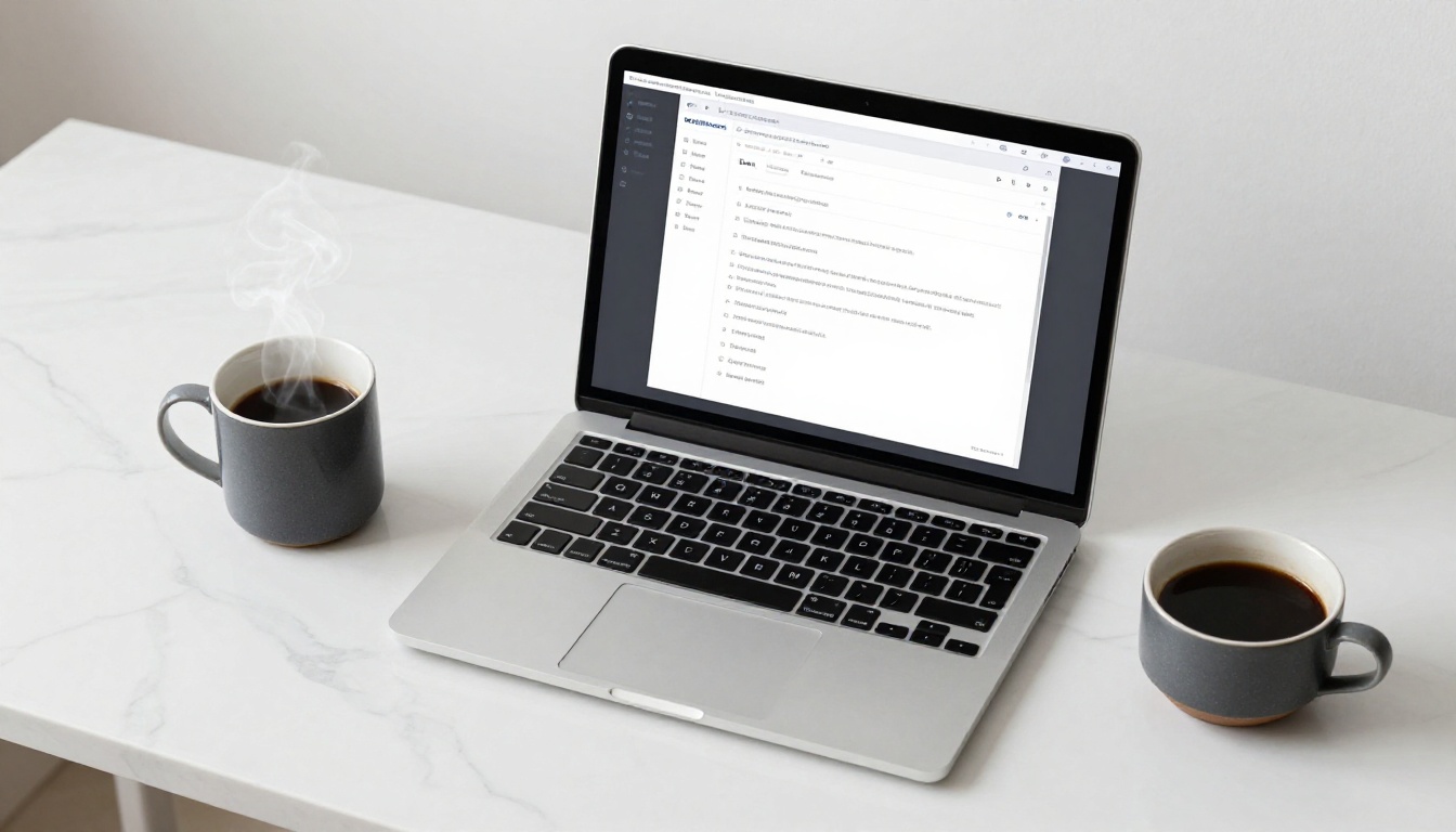 Laptop and coffee flat lay with security settings on screen Laptop and coffee flat lay with security settings on screen