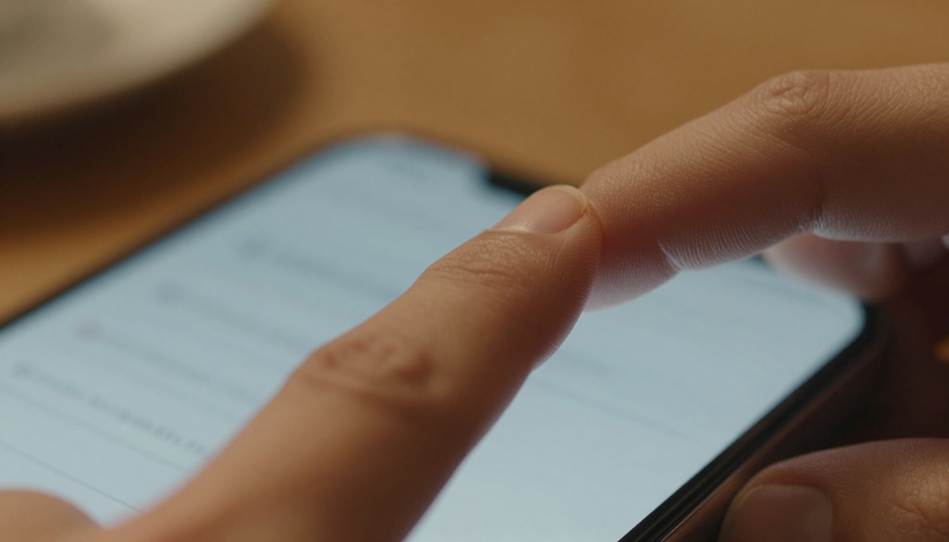 Finger touching smartphone password entry field close-up Finger touching smartphone password entry field close-up