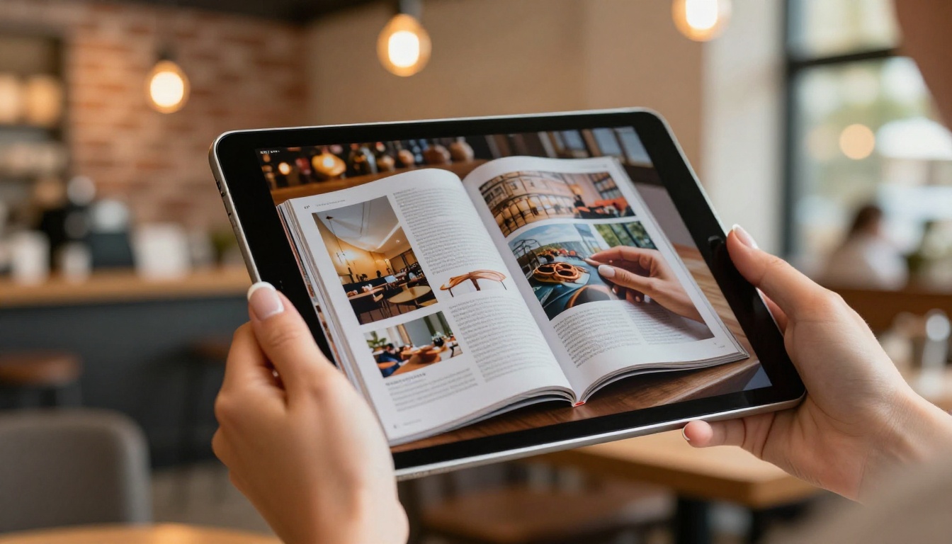 Interactive flipbook on iPad in coffee shop