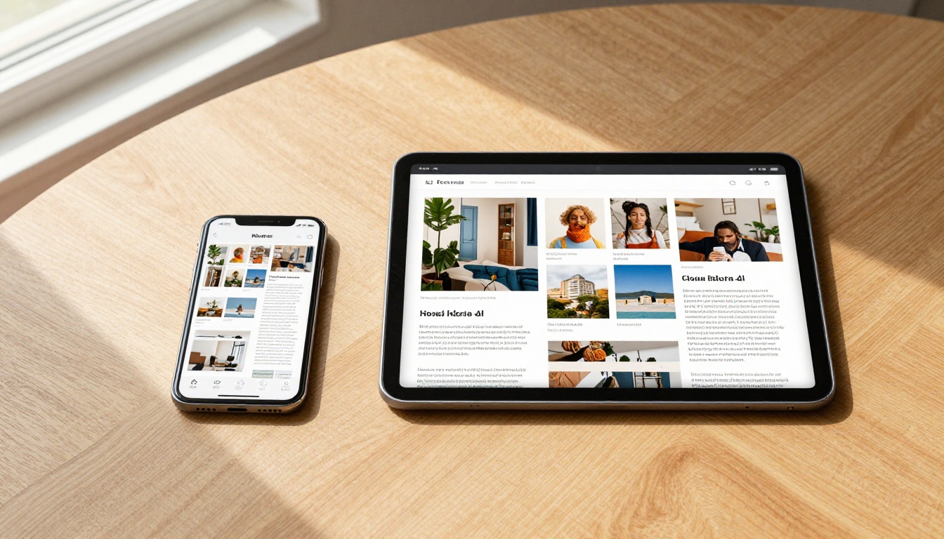Flat-lay of smartphone and tablet side by side both displaying the same flipbook