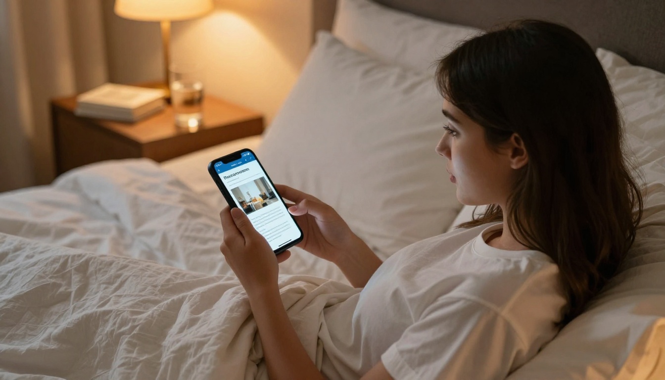 Student accessing digital course materials on smartphone in a cozy setting