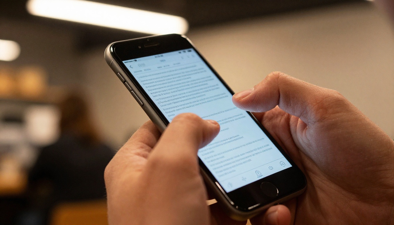 Person frustrated trying to read a PDF on a smartphone