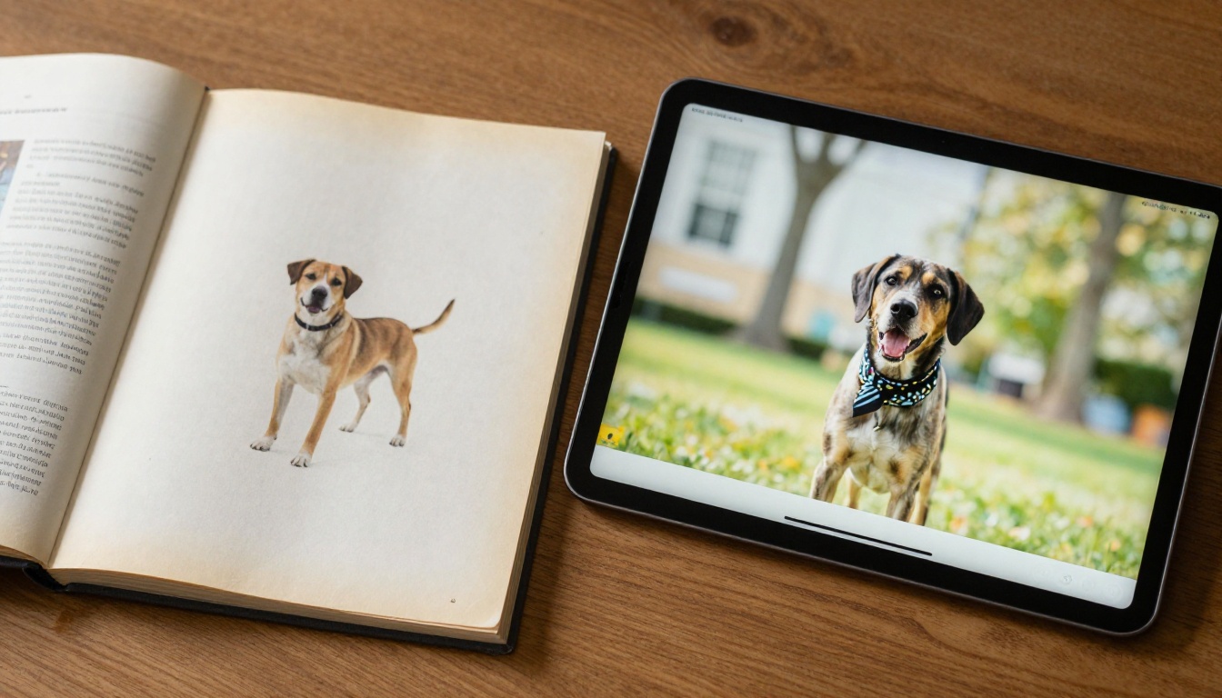 Printed brochure next to a digital tablet showing a crisp flipbook on a wooden desk Printed brochure next to a digital tablet showing a crisp flipbook on a wooden desk