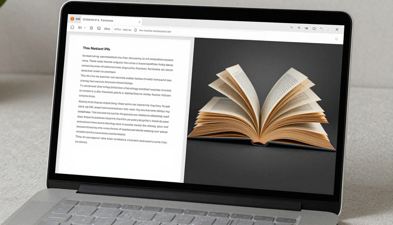 Close-up of laptop screen showing split view with plain PDF on left and interactive flipbook on right