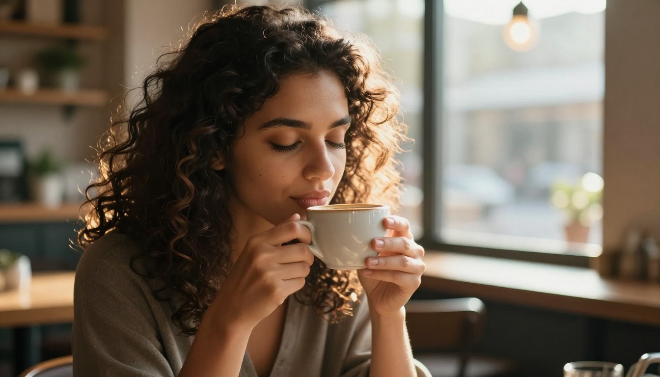 Close-up portrait of a young woman in a cafe demonstrating photorealistic AI-generated portrait quality Close-up portrait of a young woman in a cafe demonstrating photorealistic AI-generated portrait quality