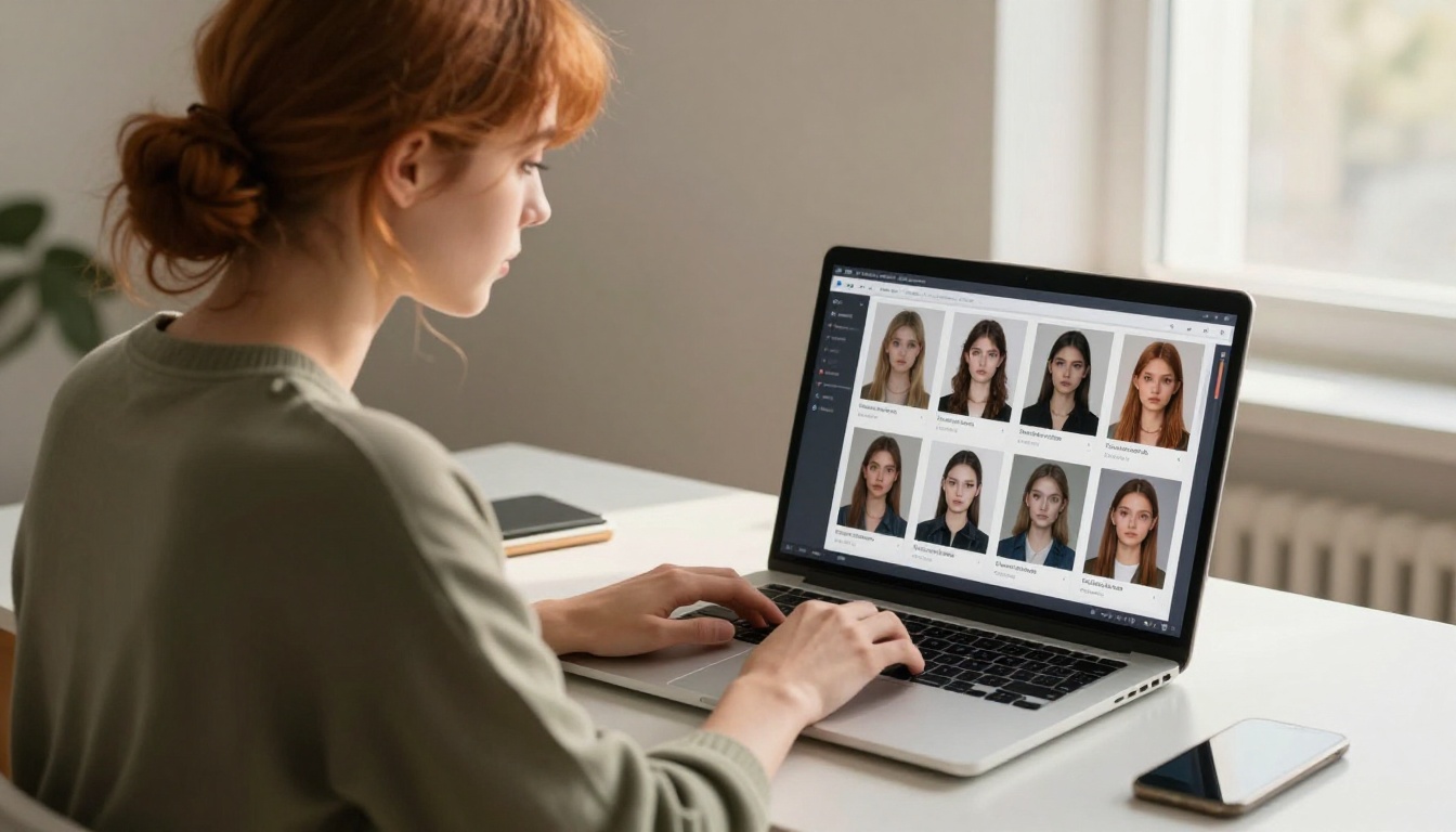 Woman uploading reference photos to AI platform