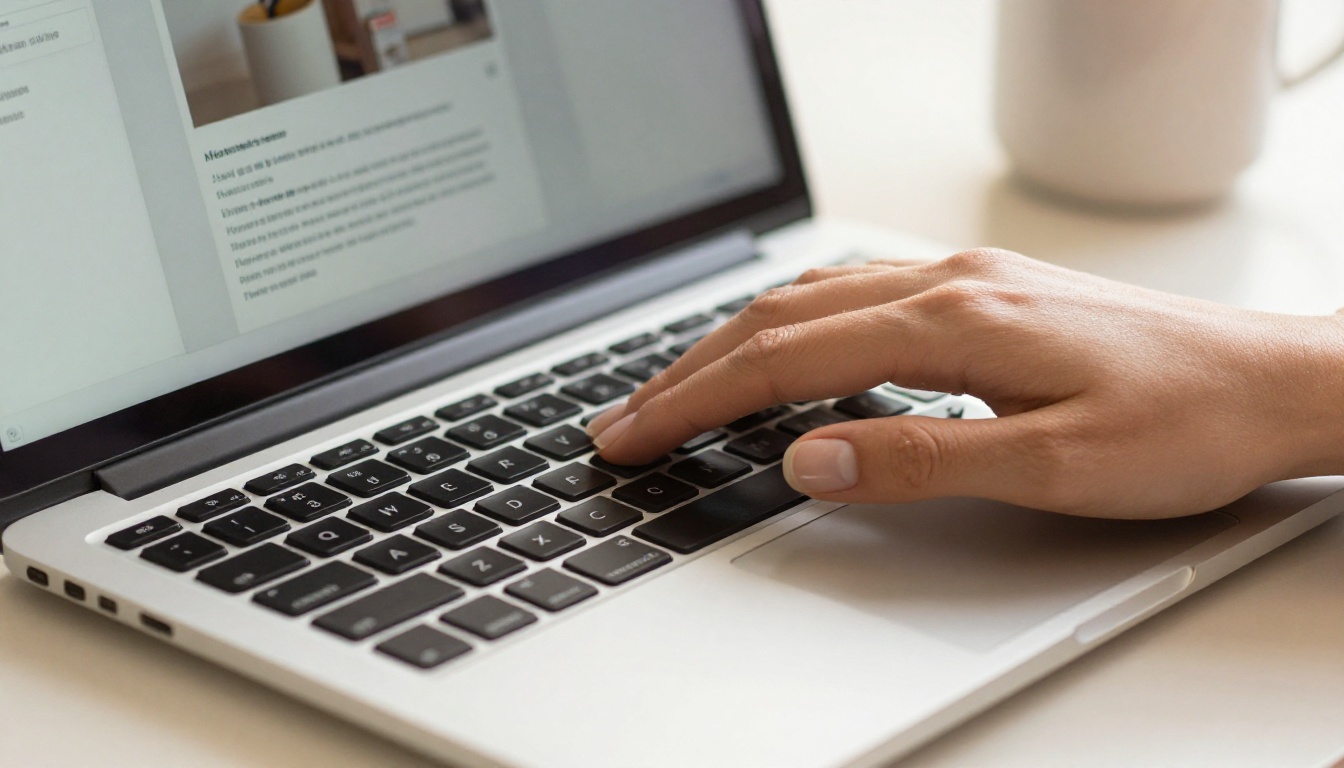 Hands typing on laptop with AI image generation interface on screen