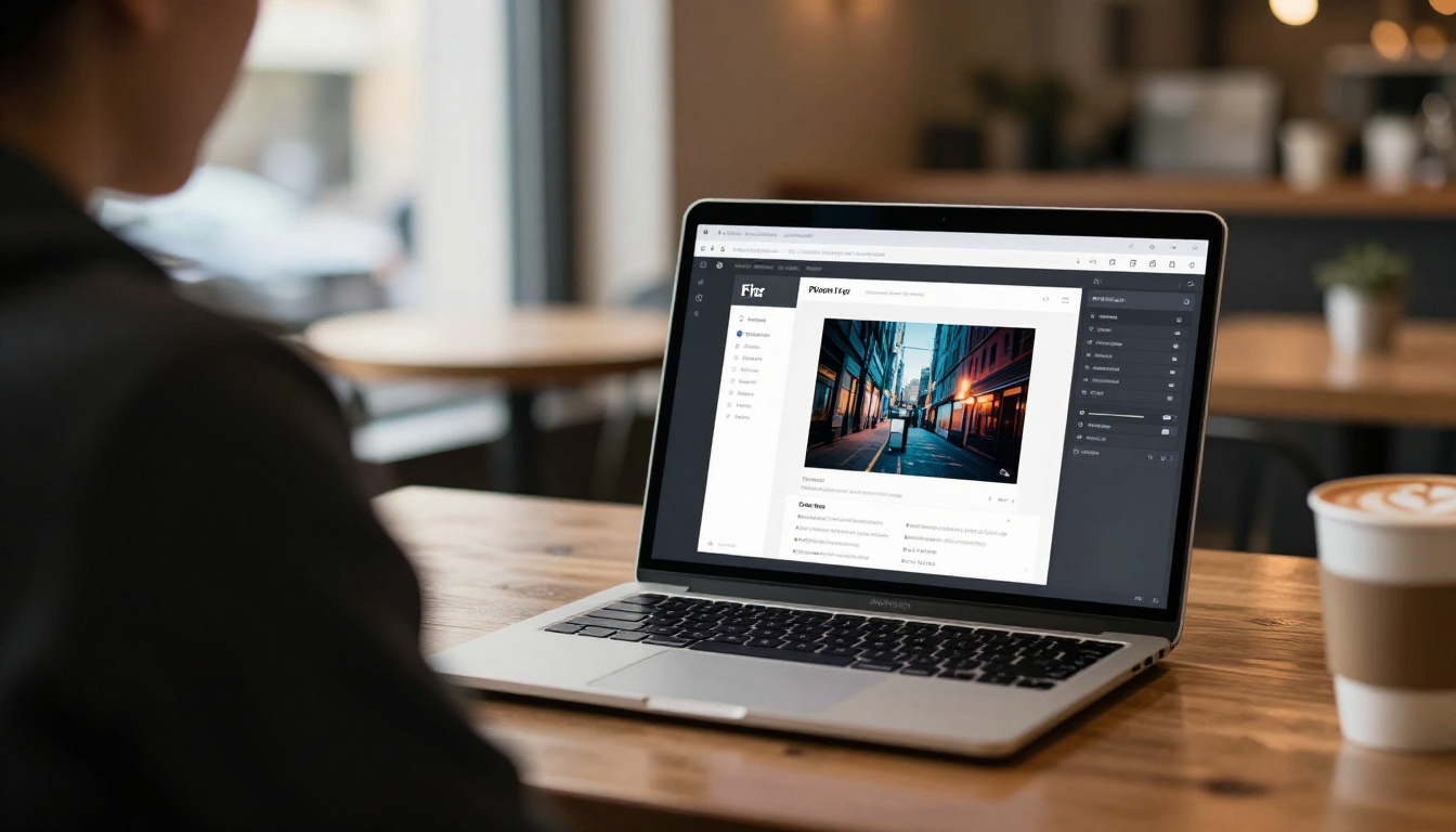 Over-the-shoulder view of AI image platform credits interface on laptop Over-the-shoulder view of AI image platform credits interface on laptop