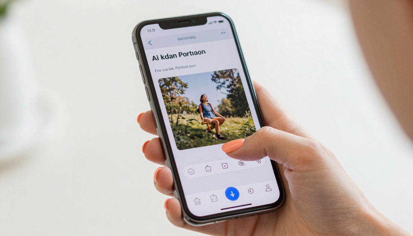 Smartphone held in hand showing AI generation app with text in image result