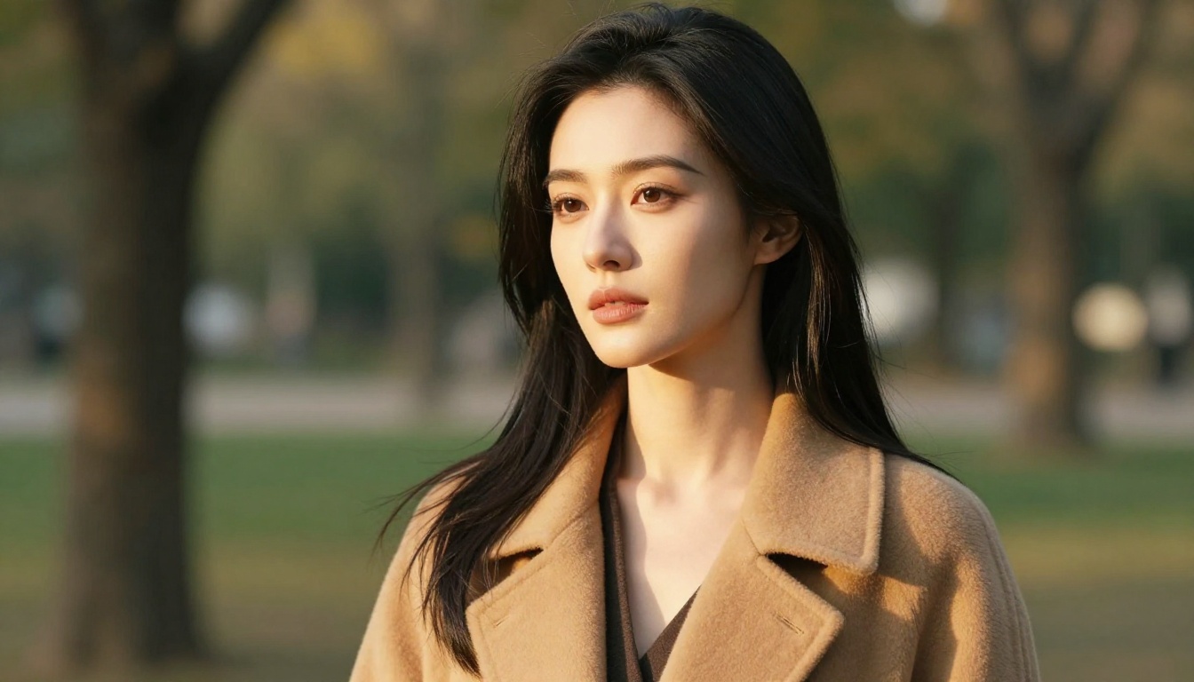 Character portrait in outdoor park setting showing identity preservation Character portrait in outdoor park setting showing identity preservation