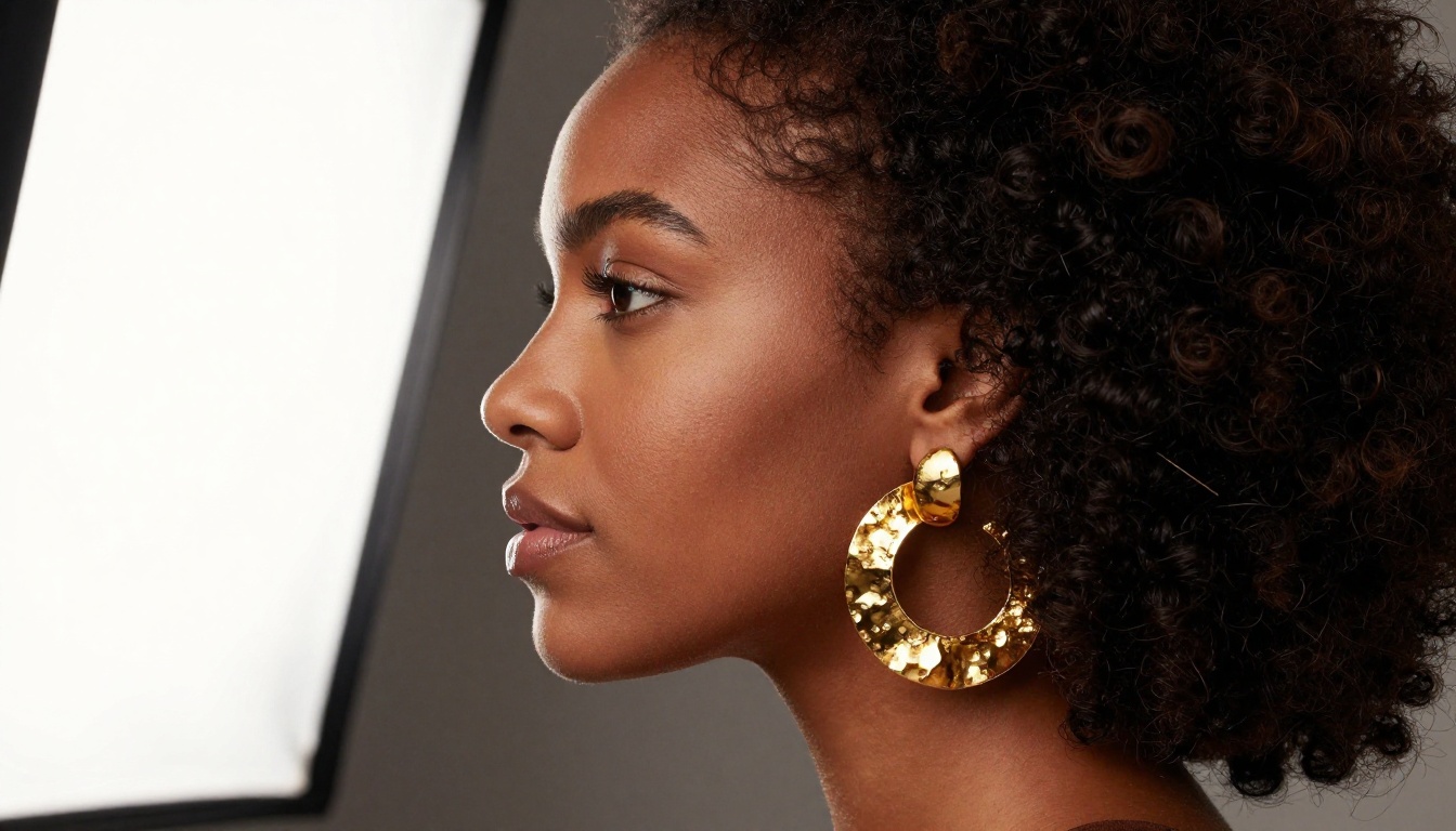 Beauty portrait with Rembrandt lighting and gold earring
