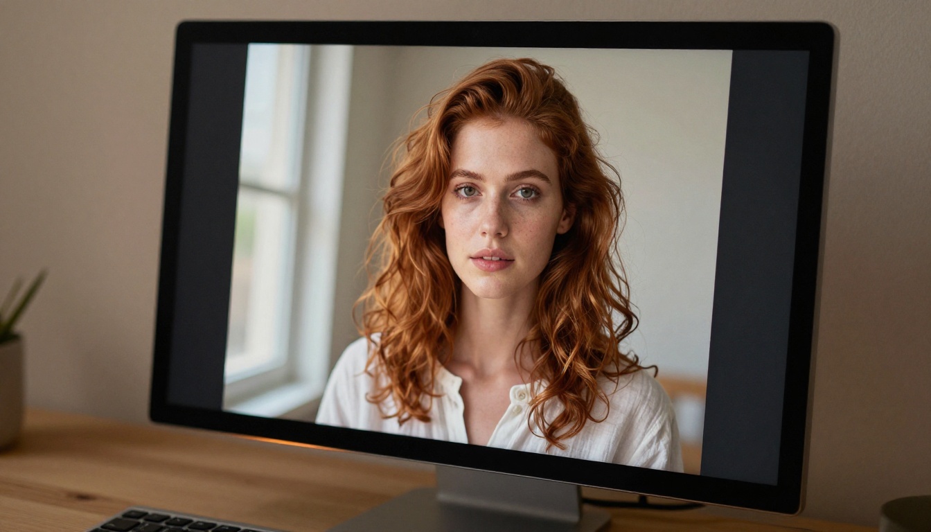 High-resolution monitor displaying a photorealistic AI-generated portrait, demonstrating Flux 2 output quality on screen
