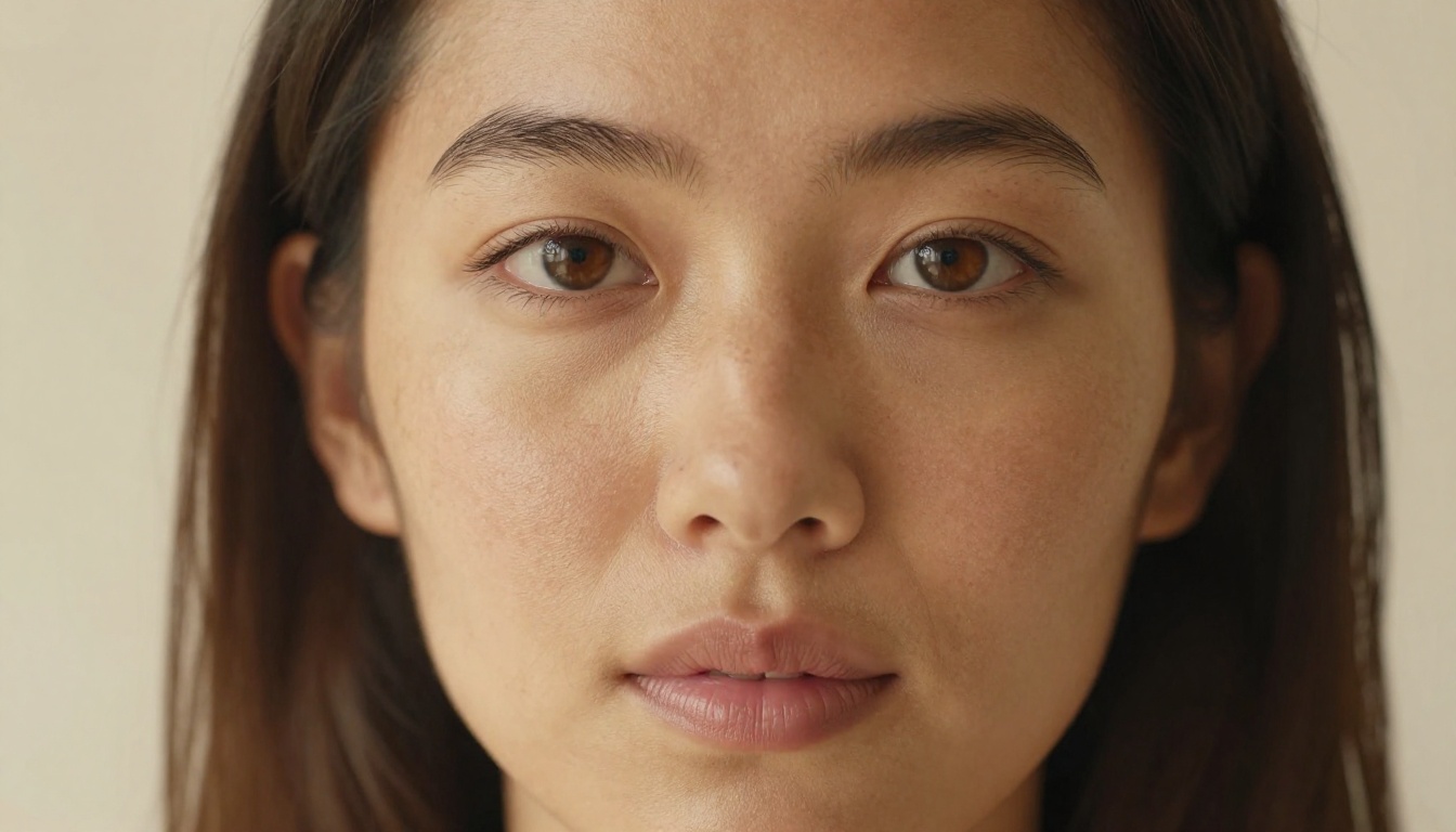 Extreme close-up photorealistic portrait of a woman with natural skin texture in warm amber light