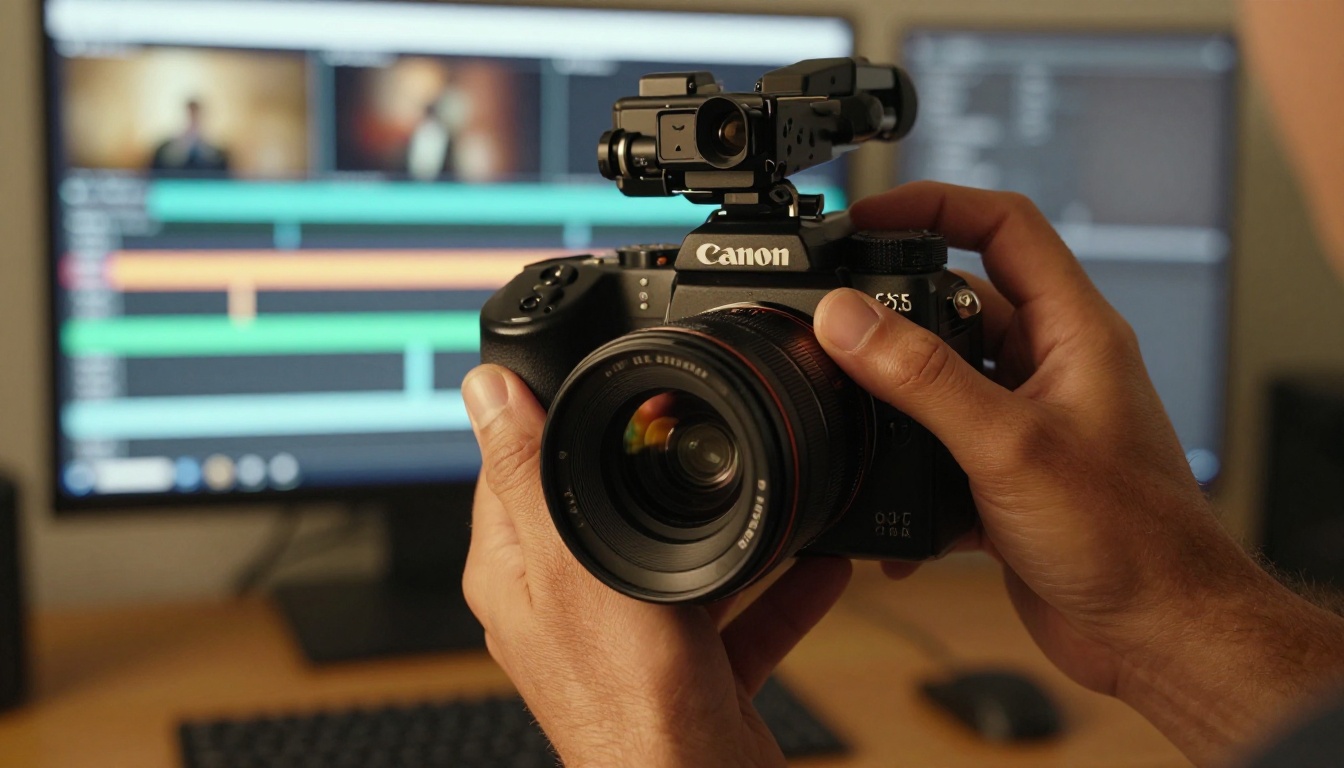 A creative professional working with AI video tools in a sunlit modern studio