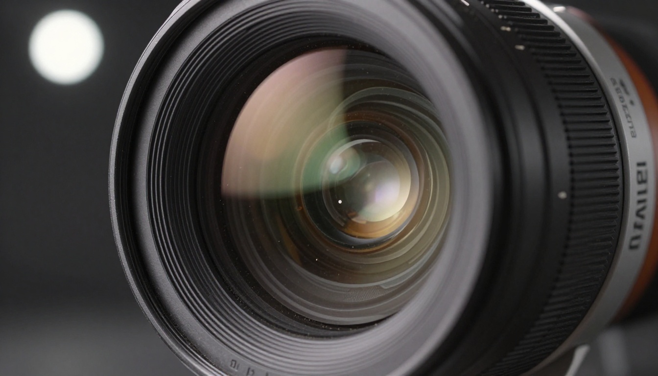 Close-up of professional cinema camera lens