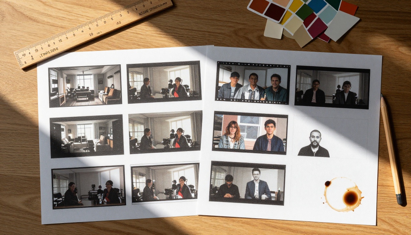 Storyboard flat lay overhead view