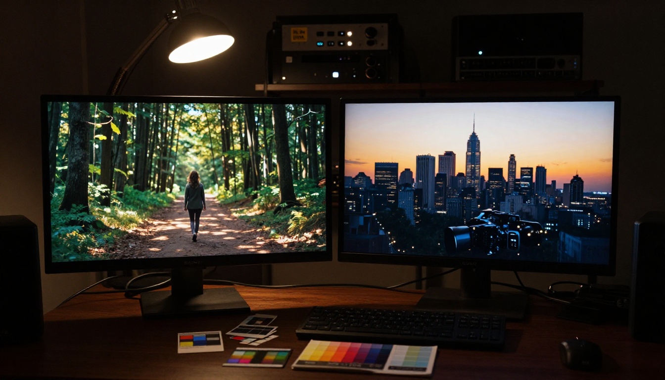 Side-by-side video quality comparison on professional broadcast monitors