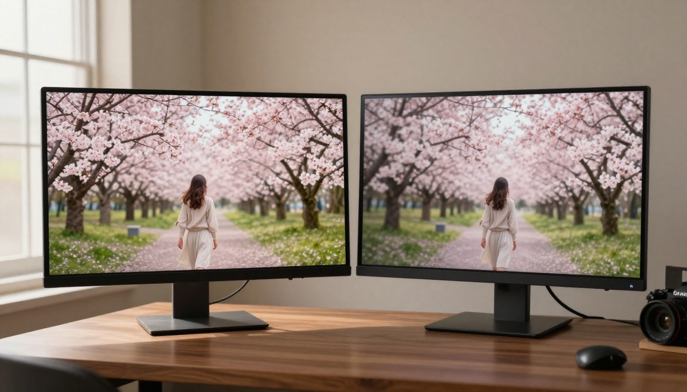 Split screen showing reference photo alongside AI-generated video frames