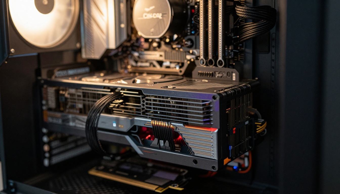 High-end GPU installed in a PC for AI generation