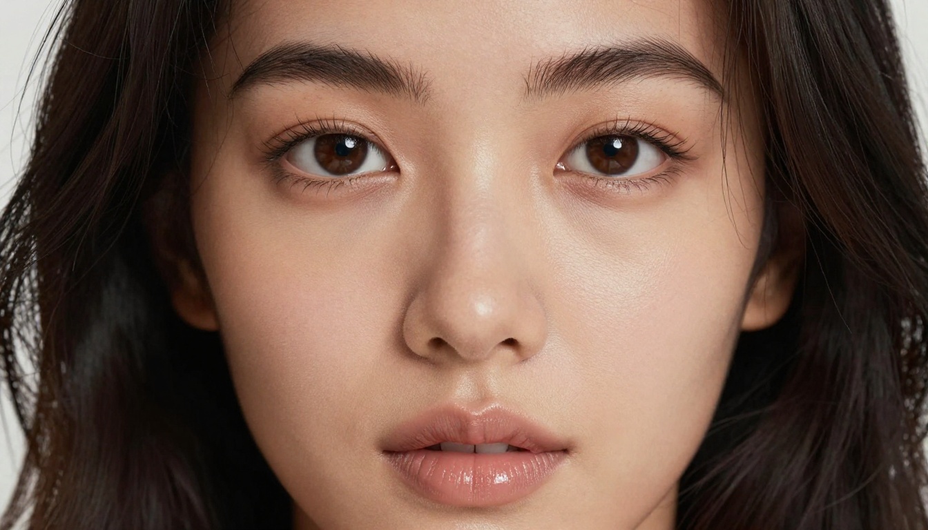 Close-up portrait of a stunning woman with flawless olive skin and deep brown almond-shaped eyes, natural makeup, soft diffused studio lighting, Kodak Portra 400 Close-up portrait of a stunning woman with flawless olive skin and deep brown almond-shaped eyes, natural makeup, soft diffused studio lighting, Kodak Portra 400
