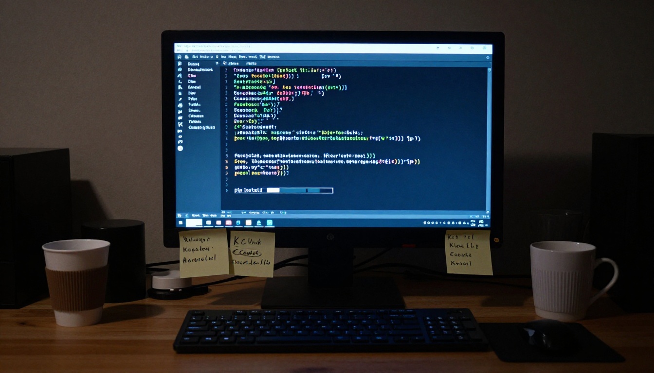 Terminal window with Python installation commands and pip progress bars running