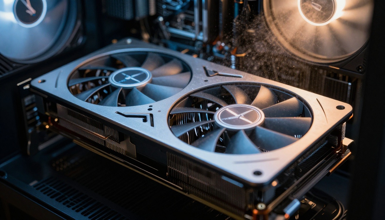 Powerful GPU installed in open PC case
