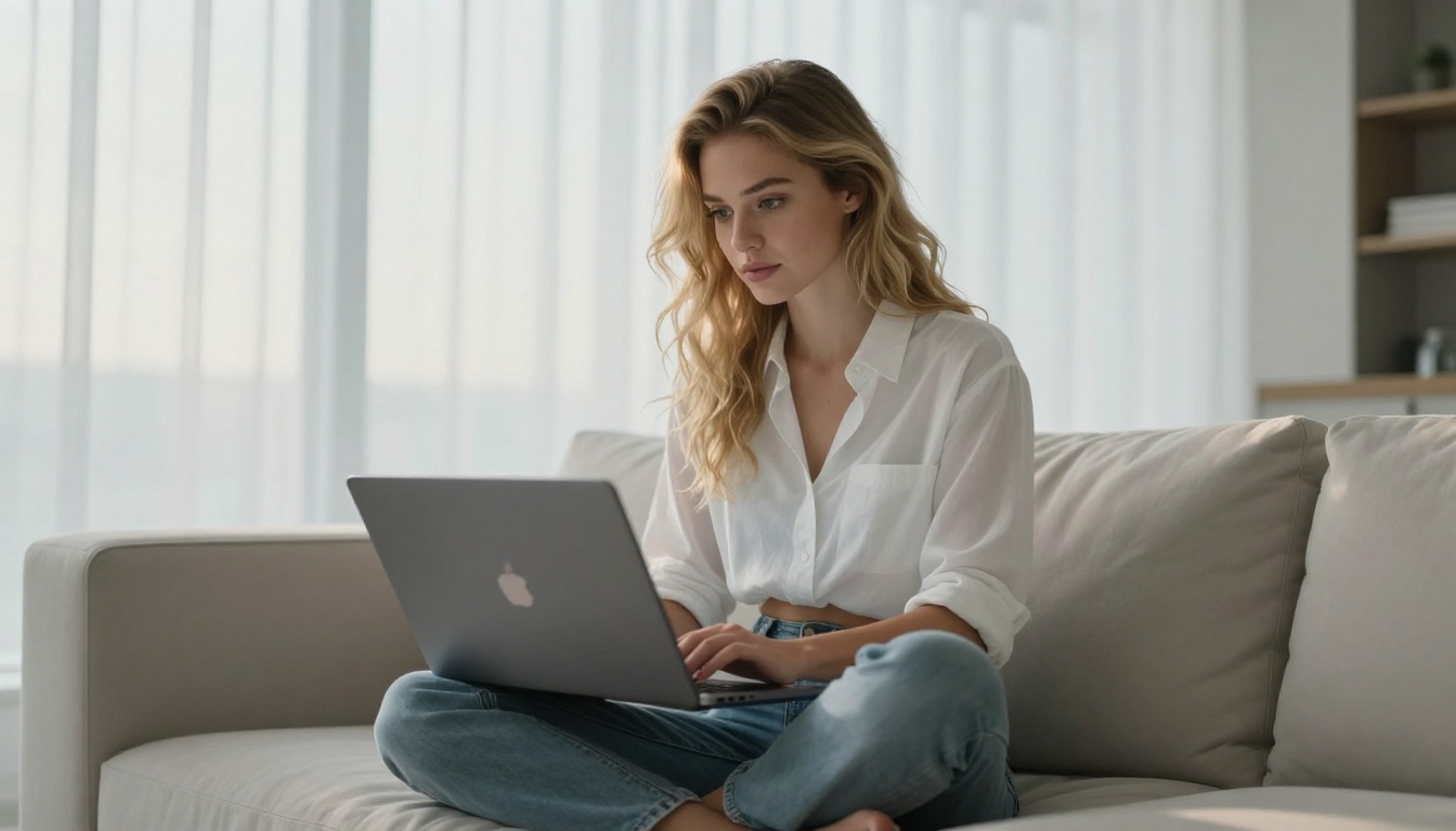 Woman studying AI interface on laptop