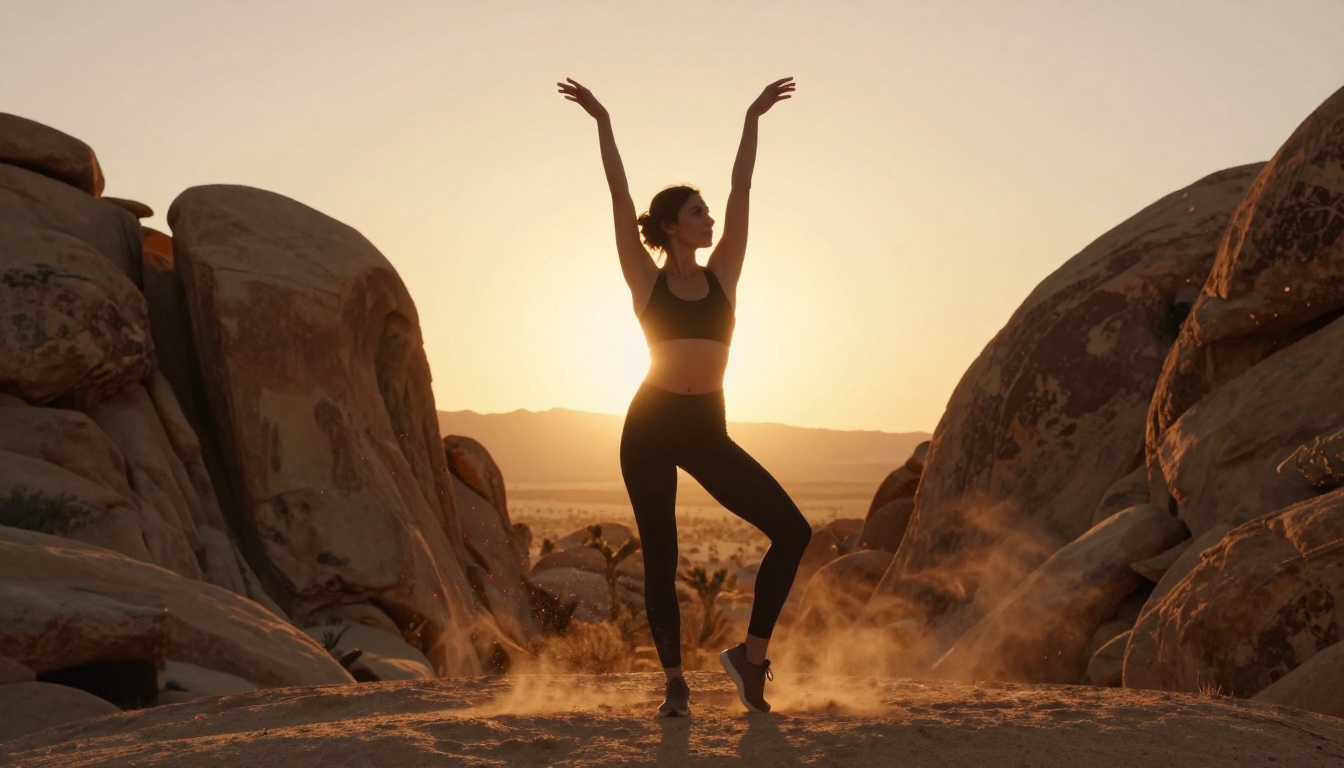 Desert sunset silhouette, woman against orange sky, dramatic rim light Desert sunset silhouette, woman against orange sky, dramatic rim light