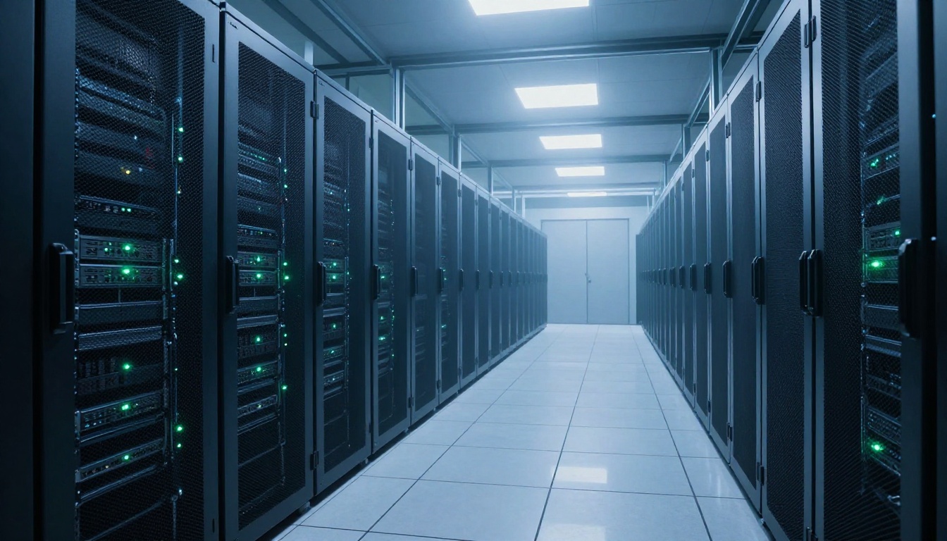 Server room with rack infrastructure for cloud AI