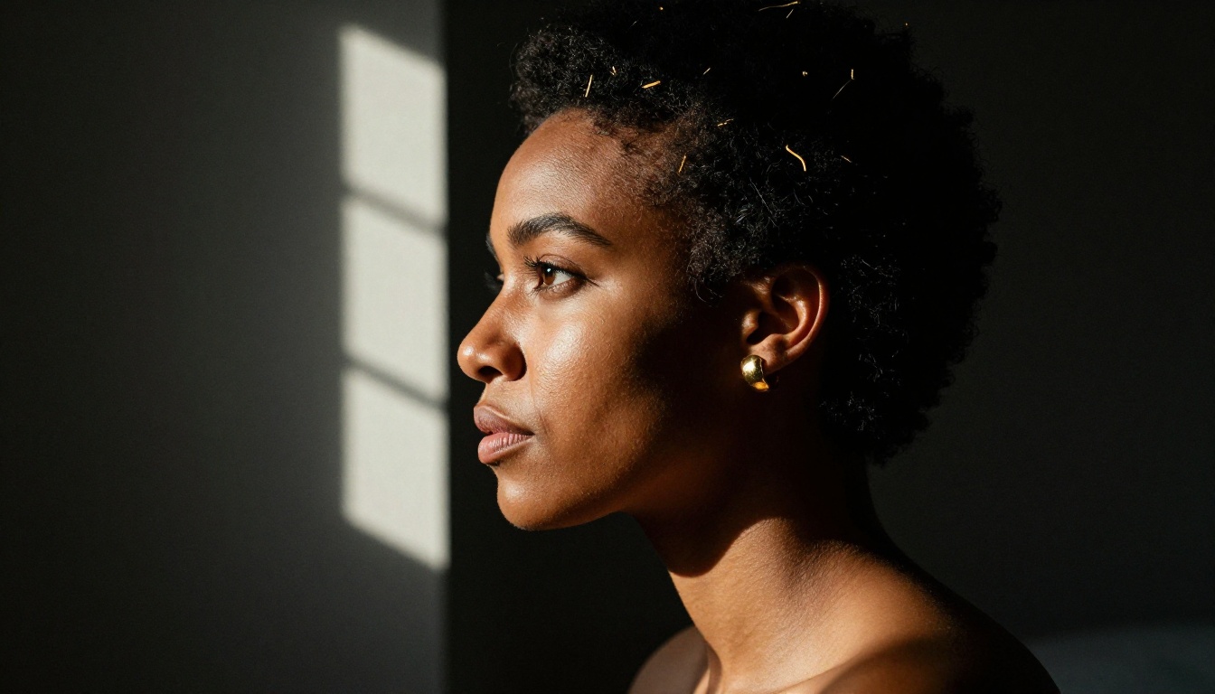 Side profile fine-art portrait with dramatic directional lighting