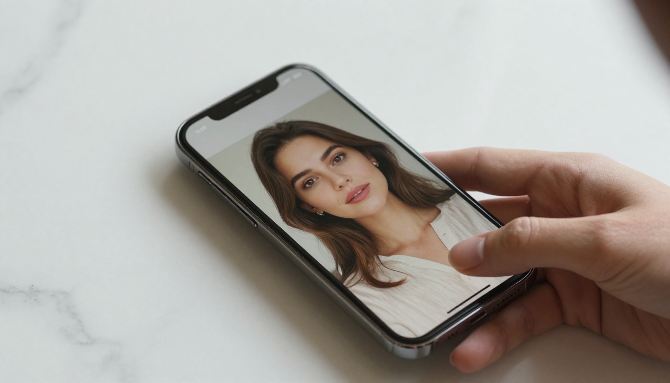 Smartphone on marble surface showing AI-generated content