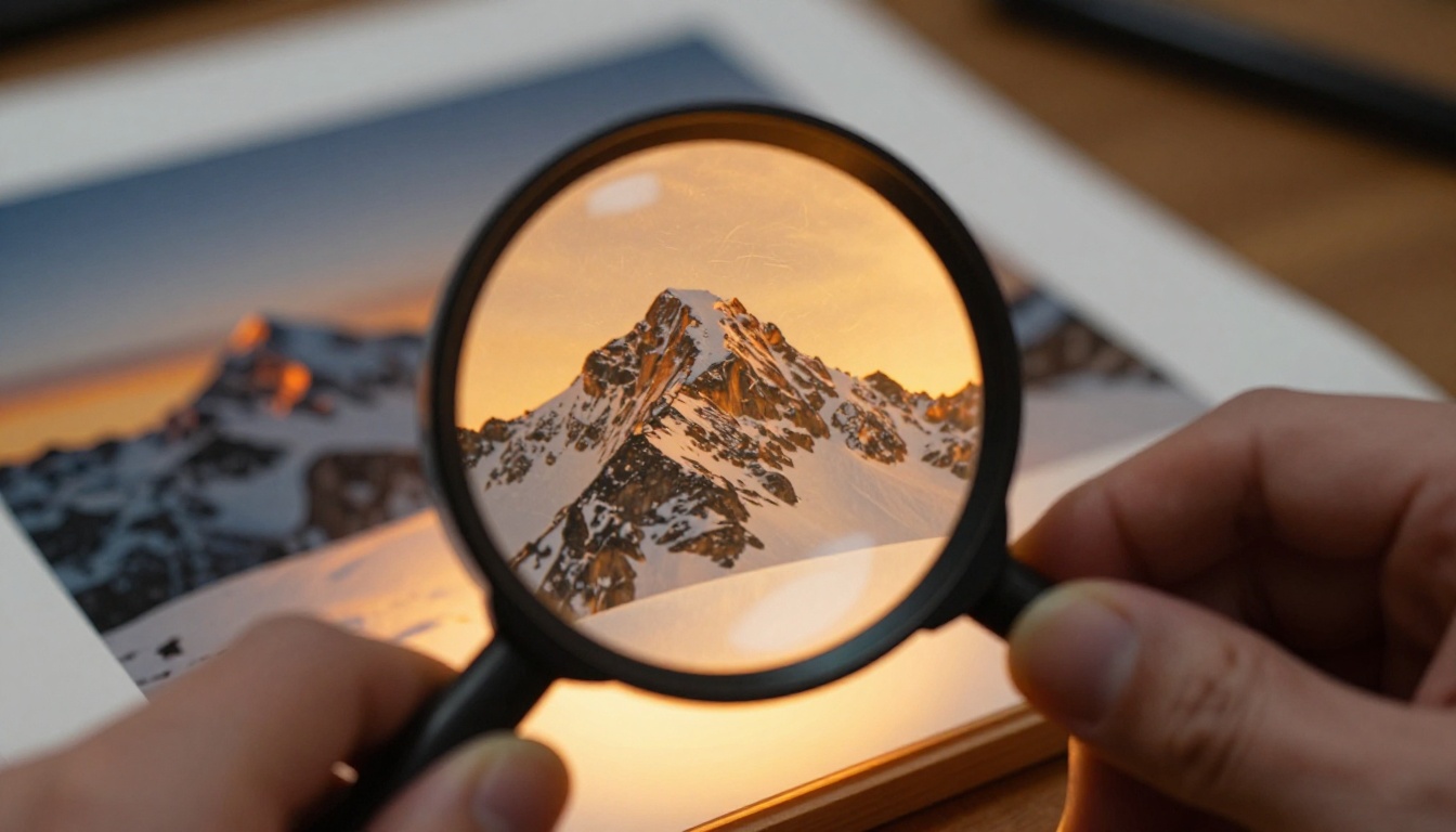 Loupe over photographic lightbox revealing fine image detail Loupe over photographic lightbox revealing fine image detail