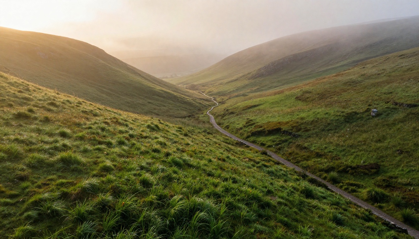 Golden hour aerial view over Scottish Highlands showing photorealistic AI output quality