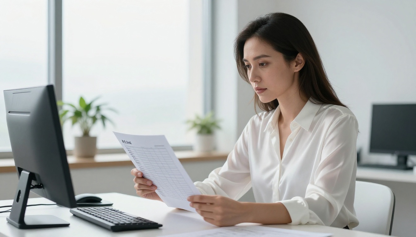 Woman reviewing AI feature matrix at a standing desk Woman reviewing AI feature matrix at a standing desk