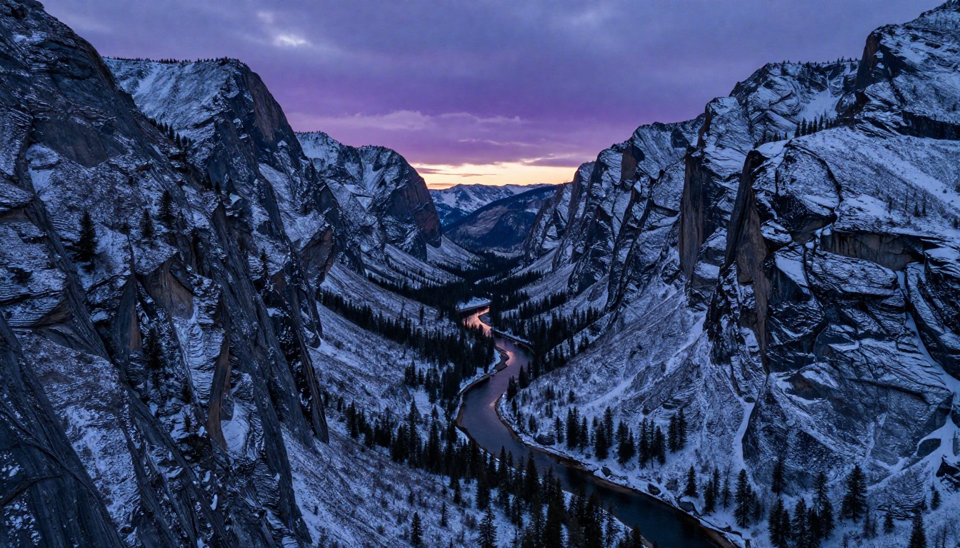 Aerial drone photograph of mountain valley at blue hour twilight Aerial drone photograph of mountain valley at blue hour twilight