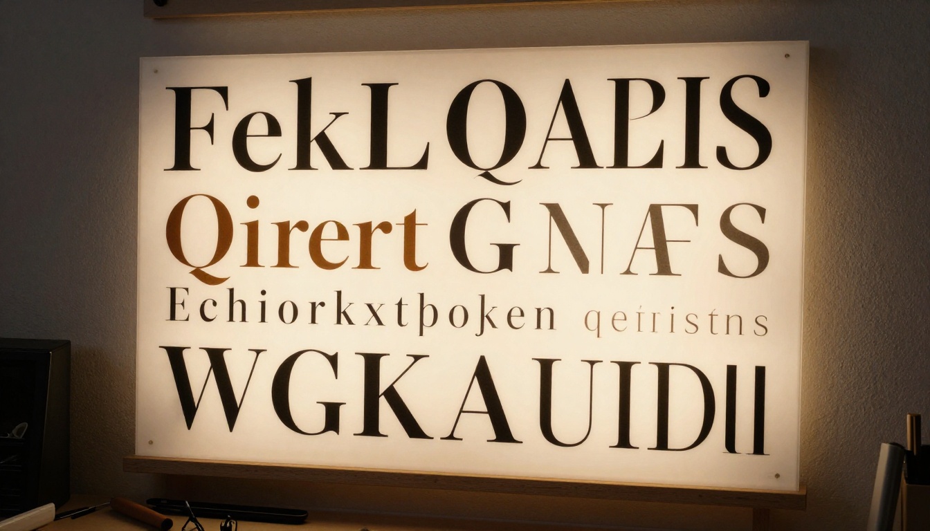Typography specimens displayed on studio lightbox