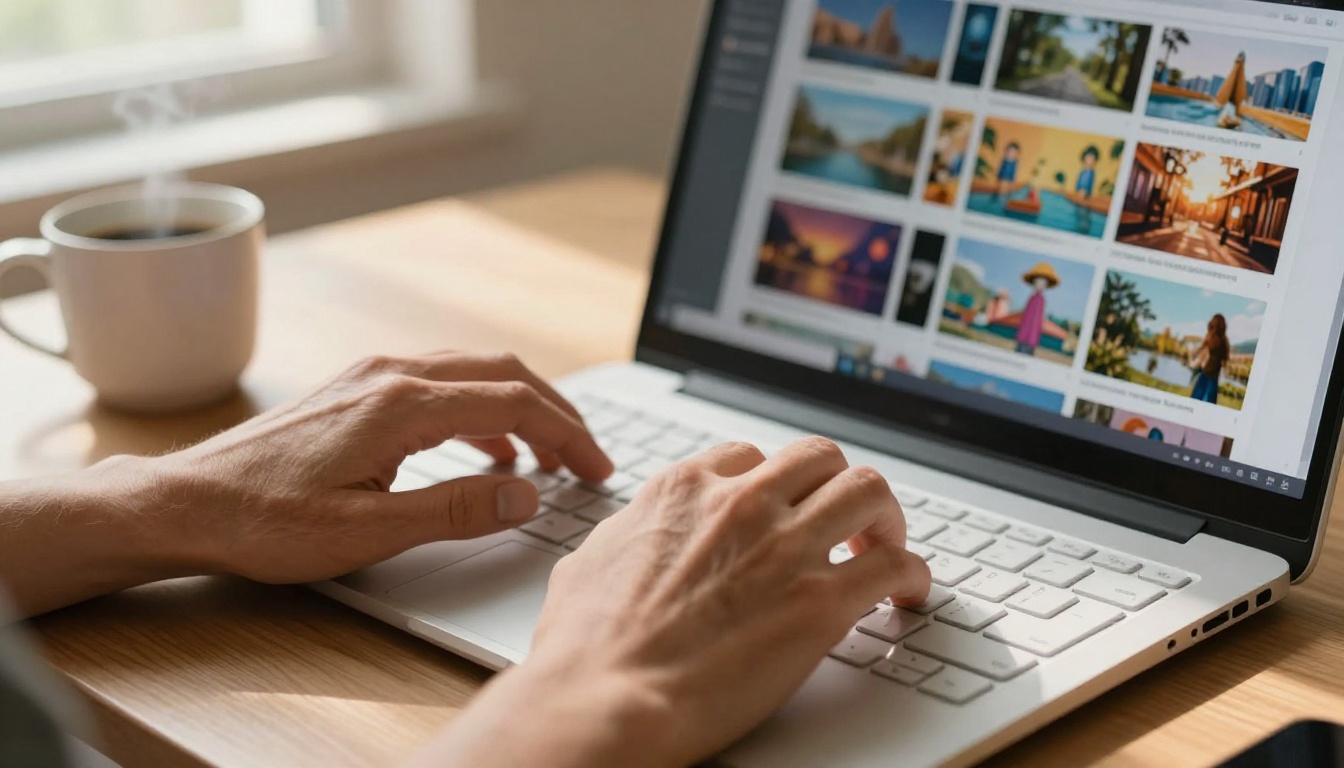 Person using laptop with AI image generation interface representing real-world Seedream 4.5 workflow