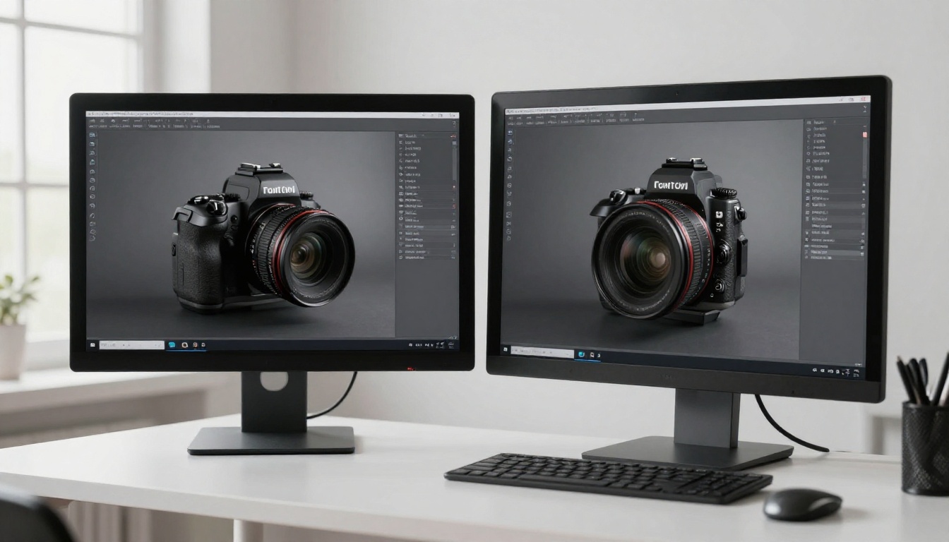 Comparison of AI image quality outputs on a professional display showing benchmark differences between models