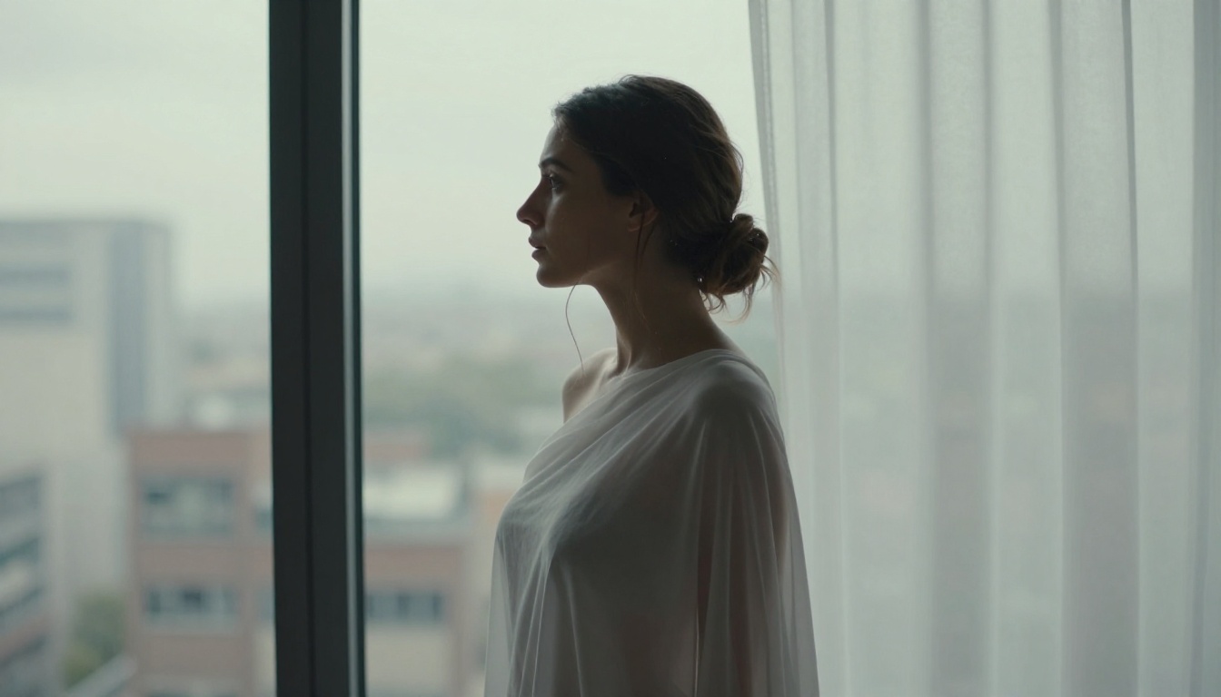 Beautiful woman silhouetted against a window creating artistic suggestive imagery