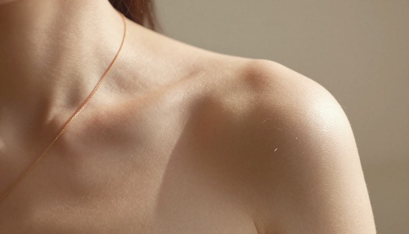 Extreme close-up skin and collarbone detail showing hyper-realistic texture in AI photography