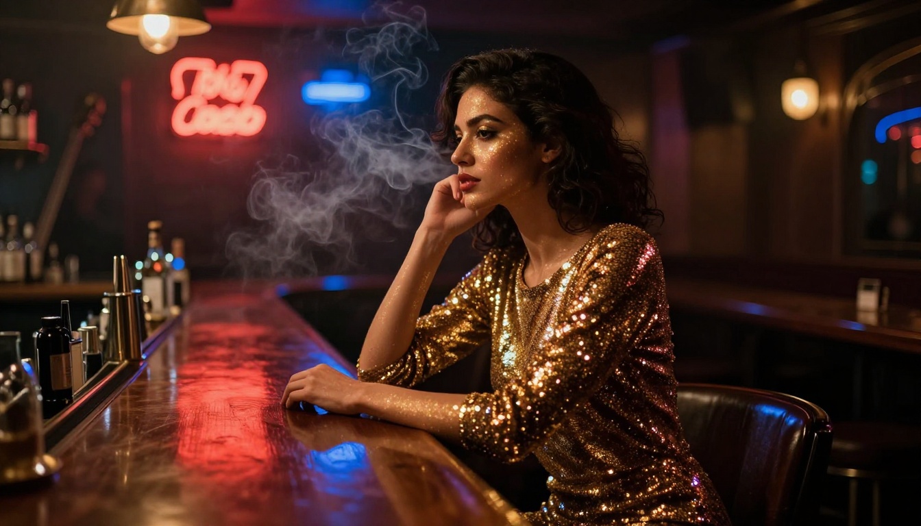 Gold sequins jazz club evening portrait